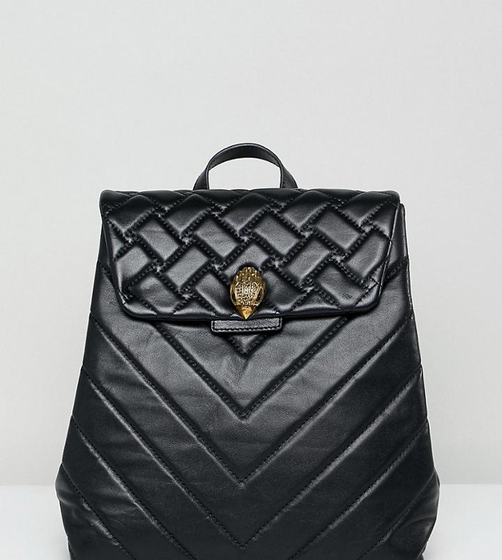 Kurt Geiger Kensington Mini Black Leather Quilted Flap Over Backpack - Black