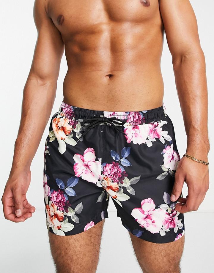 Brave Soul Swim Shorts In Black Floral