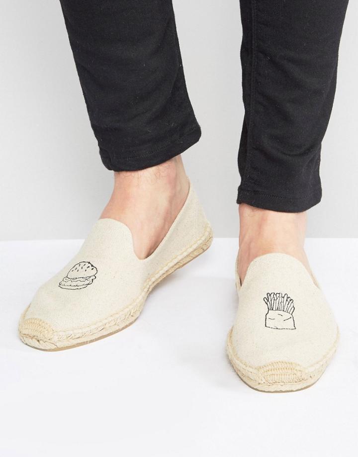 Soludos Embroidered Burger & Fries Espadrilles - Beige