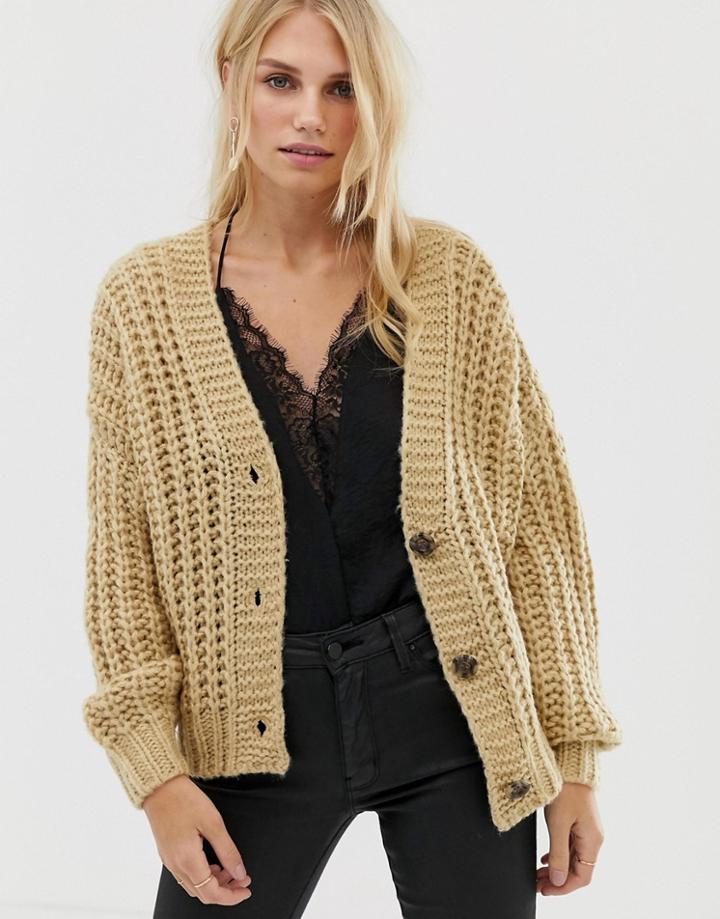 Pieces Chunky Hand Knit Cardigan-pink