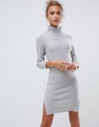 Brave Soul Mandy Roll Neck Sweater Dress - Gray