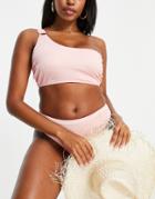 Ivory Rose Fuller Bust Mix And Match Scrunch One Shoulder Bikini Top In Blush Pink Dd-g