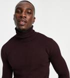 Brave Soul Tall Cotton Roll Neck Sweater In Dark Burgundy-red