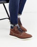 Jack & Jones Leather Contrast Sole Casual Boots In Brown