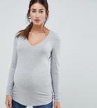 Asos Design Maternity Ultimate Top With Long Sleeve And V-neck In Gray - Gray
