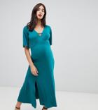 Asos Design Maternity Maxi Dress With Wrap Ties - Green