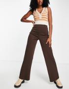Asos Design Jersey Wide Flare Suit Pants In Chocolate-brown