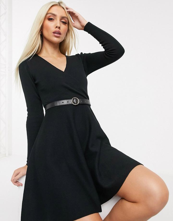 Lipsy V Neck Skater Dress In Black