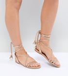 Asos Design Fayla Tie Leg Plaited Flat Sandals - Gold
