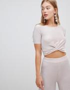 New Look Glitter Wrap Front Crop Top In Pink - Pink