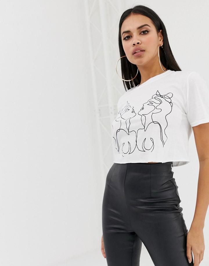 Prettylittlething White Face To Face Cropped T-shirt - White