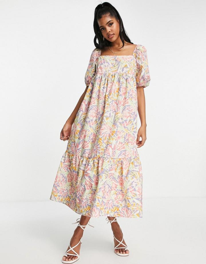 Nobody's Child Organic Cotton Kendall Square Neck Dress In Multicolor