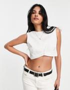 Na-kd X Belen Hostalet Cross Back Linen Blend Top In White