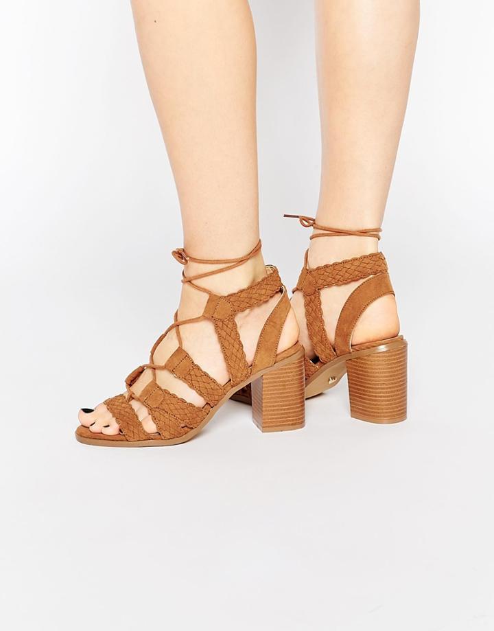 Oasis Lace Up Block Heeled Sandal - Tan