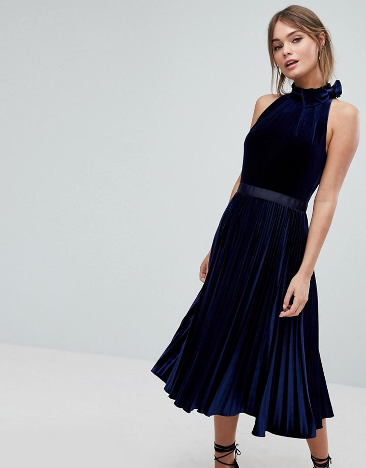 Ted Baker Pleated Midi Dress In Velvet - Blue