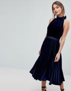Ted Baker Pleated Midi Dress In Velvet - Blue