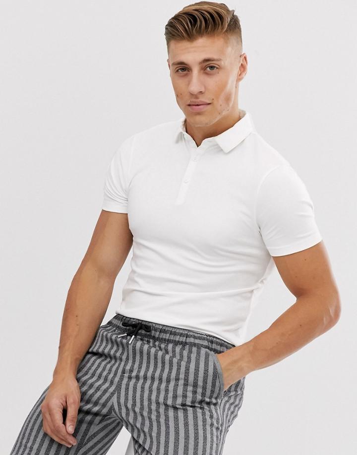 River Island Muscle Fit Jersey Polo In White