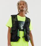 Reclaimed Vintage Black Vest With Neon Pullers - Black