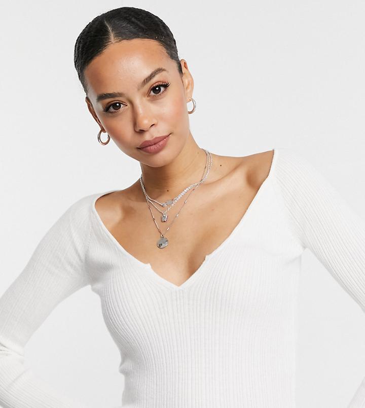 Asos Design Tall V Neck Ribbed Sweater-white