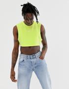Asos Design Cropped Sleeveless T-shirt In Washed Neon Yellow