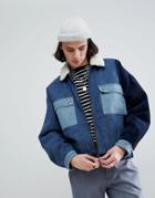Asos Fleece Lined Denim Cord Jacket In Blue - Blue
