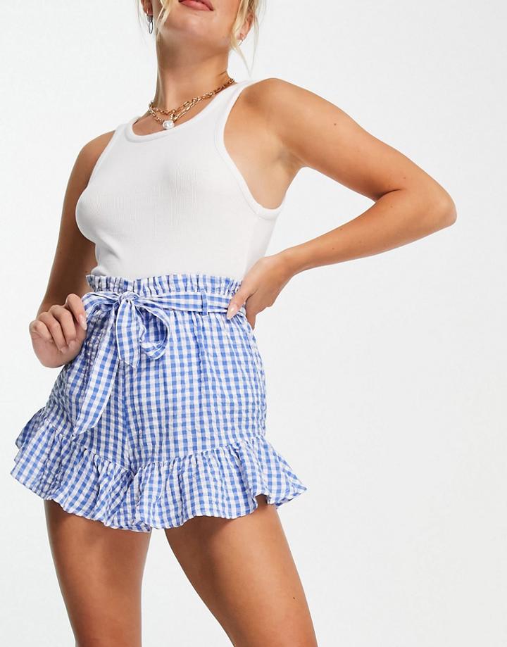 New Look Volume Short In Blue Gingham Check-blues