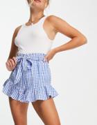 New Look Volume Short In Blue Gingham Check-blues