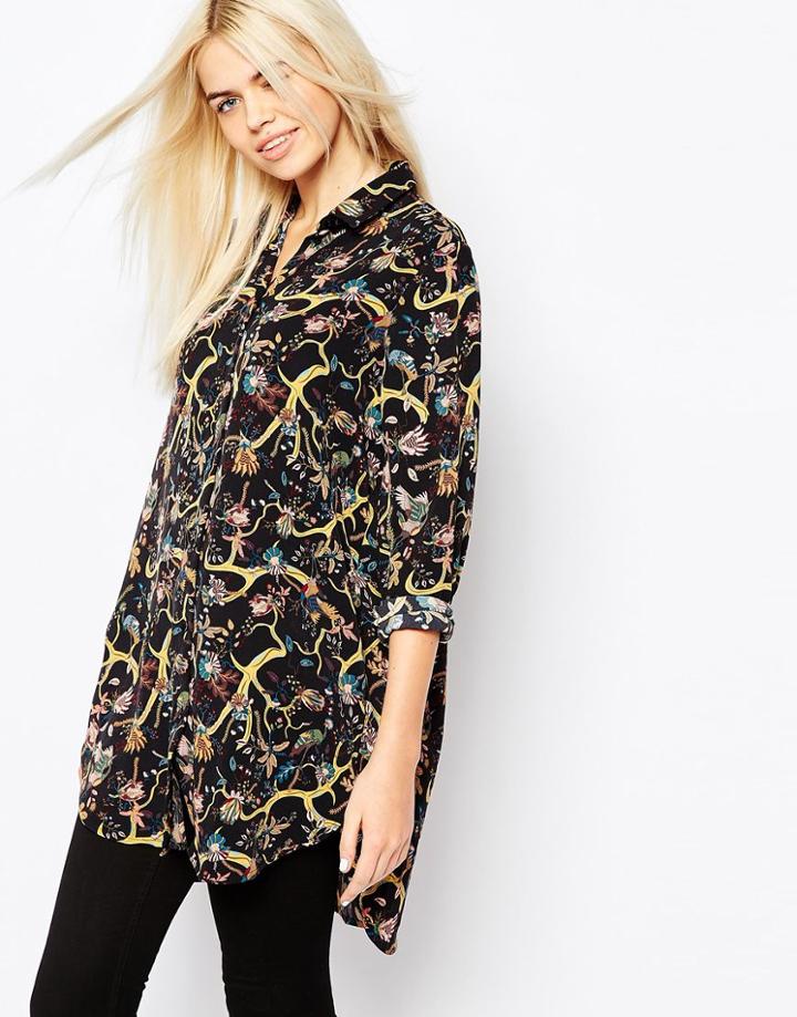 Monki Oversized Printed Shirt - Black