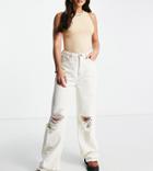 Missguided Tall Recycled Busted Wide Leg Jeans In Cream-white
