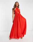 Asos Design Halter Pleated Maxi Dress In Red