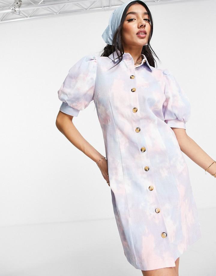 Pieces Tie Dye Shirt Dress In Blue