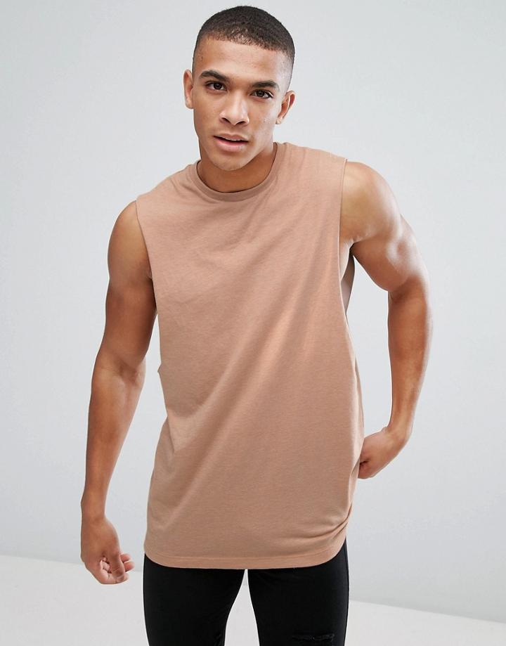 Asos Tank With Dropped Armhole In Beige - Tan