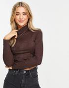 Asos Design Top With Roll Neck In Space Dye In Brown
