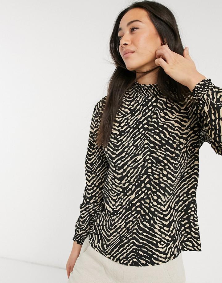 Vero Moda Blouse With High Neck In Black Animal Print-multi
