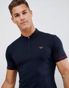 Emporio Armani Slim Fit Mercerised Polo Shirt With Stripe Cuff In Navy - Navy