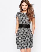 Closet Tulip Dress With Band Waist In Geo Print - Black