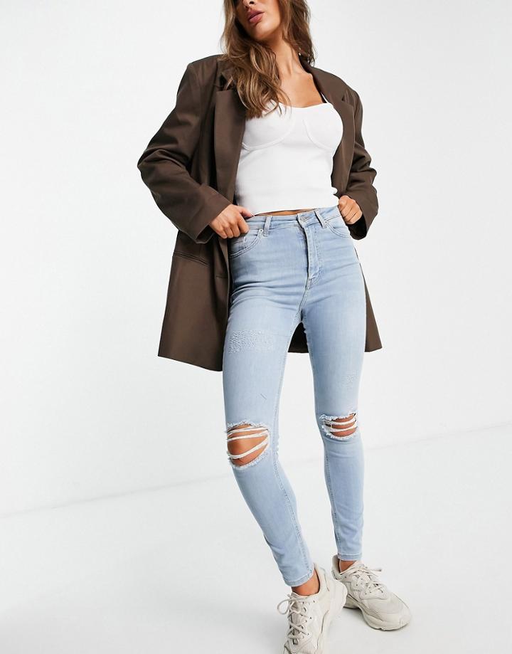 Na-kd Cotton Highwaist Skinny Ripped Jean In Light Blue-blues