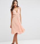 Asos Tall Swing Dress With Frill Hem And Wrap Tie - Pink
