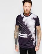 Asos Longline T-shirt With Smokey Flag Print - Black