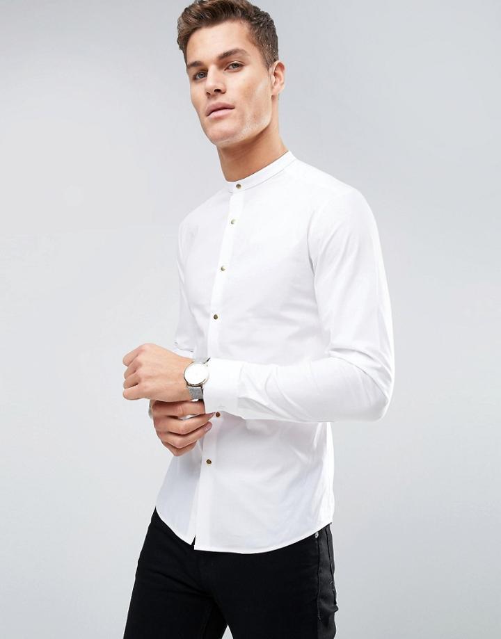 Asos Super Skinny Shirt With Gold Poppers - White