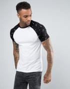 Asos Muscle Raglan T-shirt With Splatter Print Sleeves & Side Zips - White