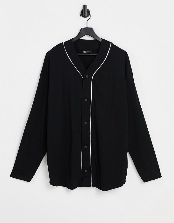 Asos Design Organic Oversized Long Sleeve Baseball Jersey Shirt In Black