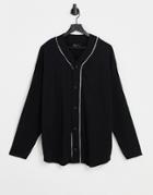 Asos Design Organic Oversized Long Sleeve Baseball Jersey Shirt In Black