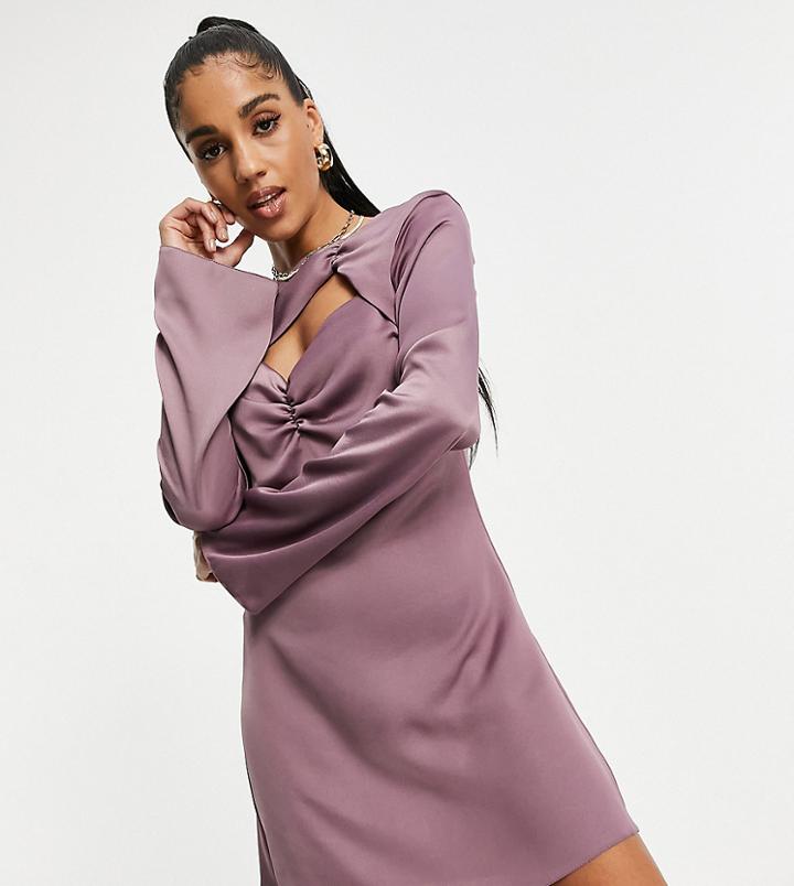 Asyou Peekaboo Mini Dress With Ruching In Purple-neutral