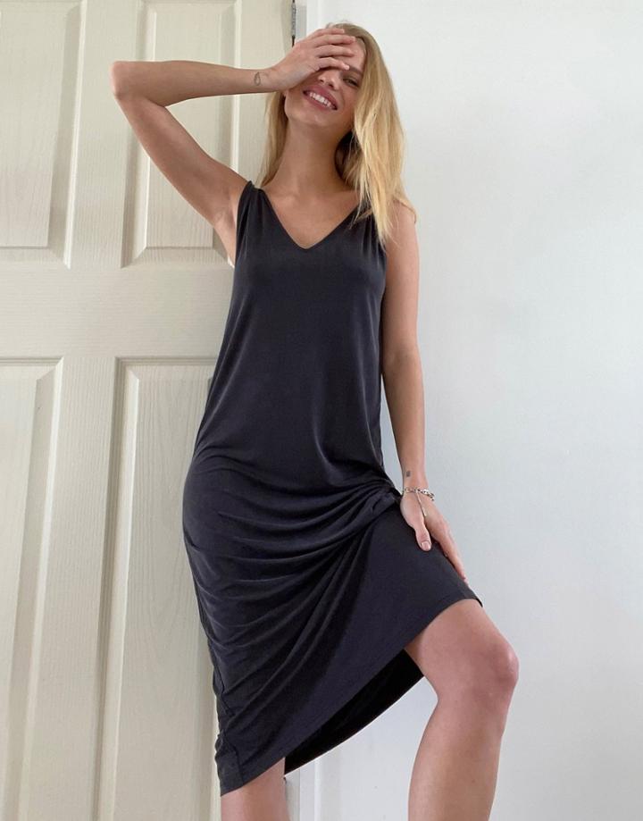 & Other Stories Cupro Sleeveless Twist Strap Midi Dress In Black