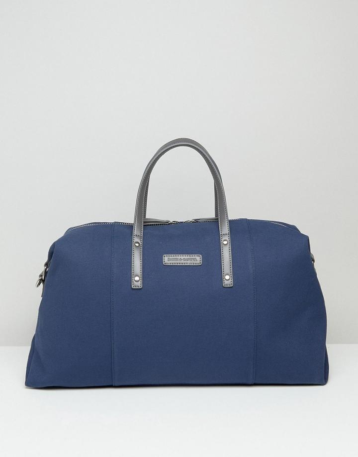 Smith And Canova Canvas Carryall With Leather Trims - Navy