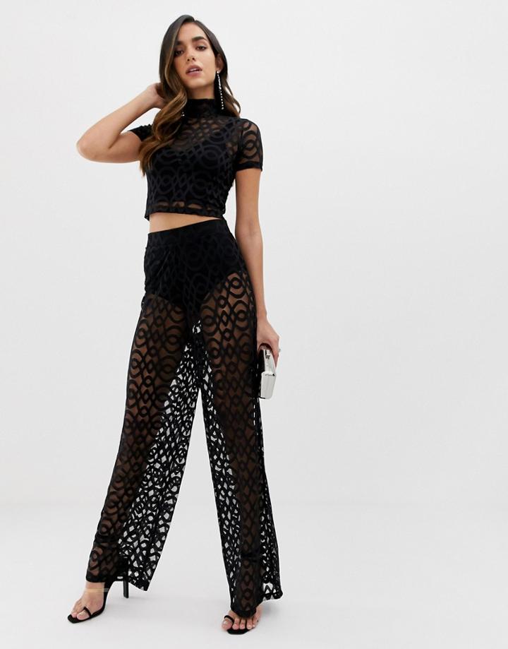 Asos Design Sheer Geo Lace Wide Leg-black