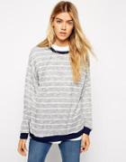 Asos Sweater In Knitted Stripe - Navy/cream