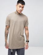 Asos Longline Knitted T-shirt In Beige - Brown