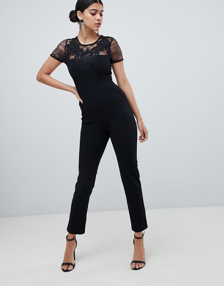 Ax Paris Jumpsuit With Lace Detail - Black